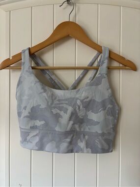 lululemon Arctic Camo Energy Longline Sports Bra Size 10 Fitness Athletic C/D